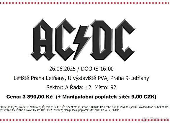 2 vstupenky na AC/DC
