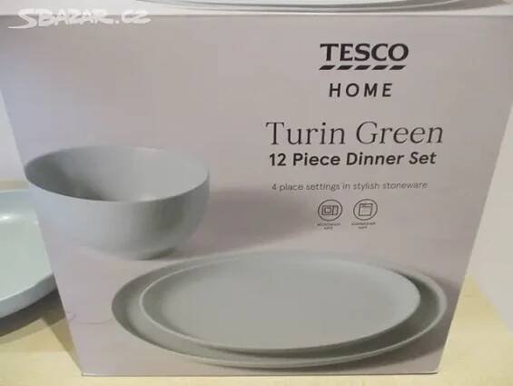 sada talířů Tesco Home Turin Green 12 + 6 ks