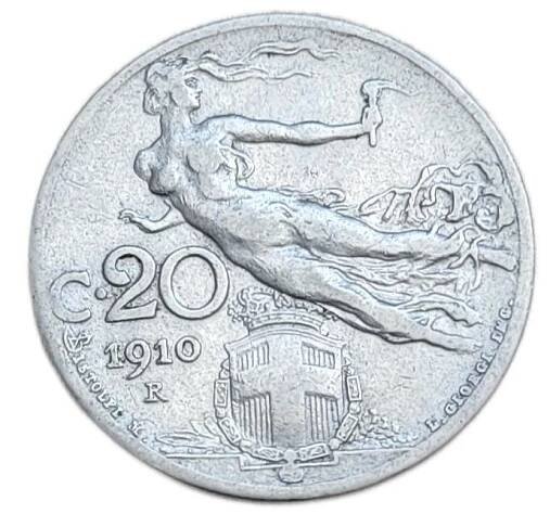 ✅Itálie 20 centesimi 1910 - Král Viktor Emanuel III. (1900 - 1946) - Numismatika