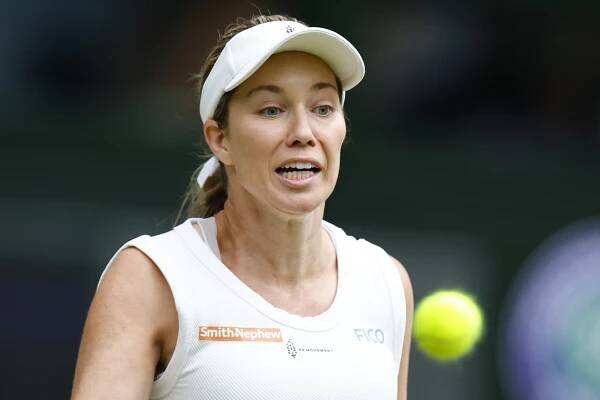 Danielle Collins of the USA playing tennis at Wimbledon.