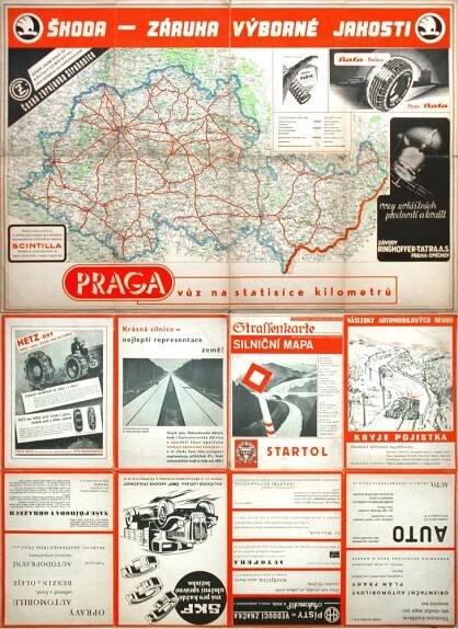 Protektorát Čechy a Morava. Silniční mapa pro motoristy - Old maps