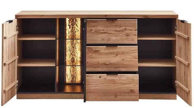 Komoda Napoli 20 s LED osvětlením 180 cm z masivu dub Bianco - Houseland.cz