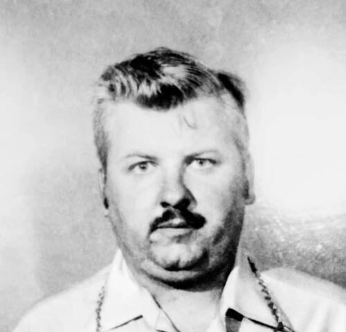 Police photo of John Wayne Gacy at age 37 behing held for questioning 