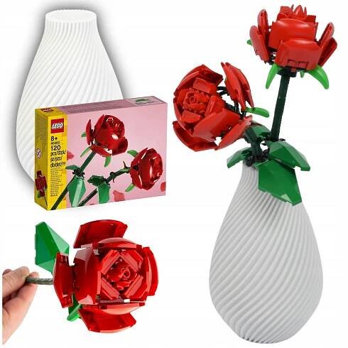Bílá váza na květiny + červené růže LEGO Dárková Sada na Svátek Matek