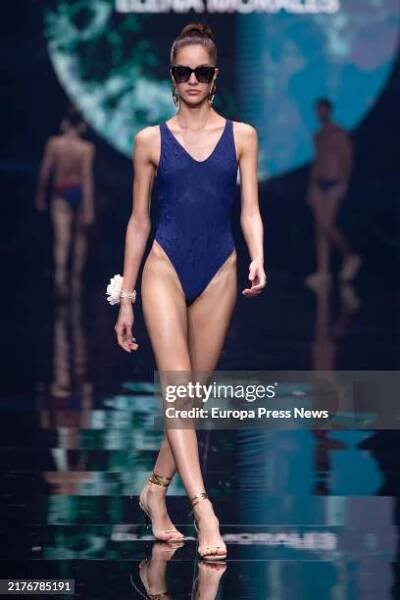 Model and a girl during the fashion show of Elena Morales at Gran Canaria Moda Calida, on October 4 in Las Palmas de Gran Canaria, Gran Canaria,...