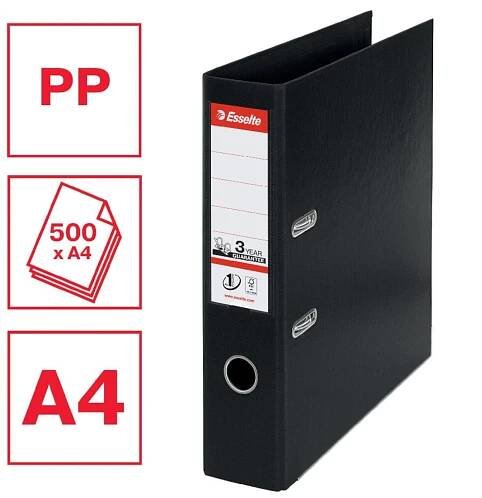 Plastový pákový pořadač Esselte - A4, s kapsou, hřbet 7,5 cm, černý | OFFICEO.cz