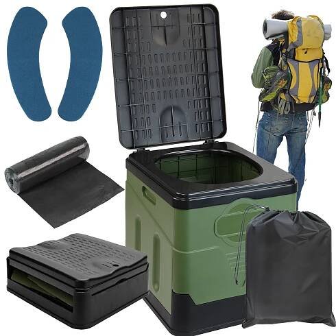 TURISTICKÁ PŘENOSNÁ BIVAKOVACÍ TOALETA SKLÁDACÍ WC STOLIČKA KEMPINGOVÁ LEHKÁ20L