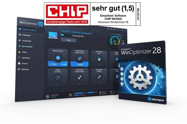 Ashampoo WinOptimizer 28 – PC reinigen & schneller machen | Lebenslange Lizenz präsentiert von CHIP