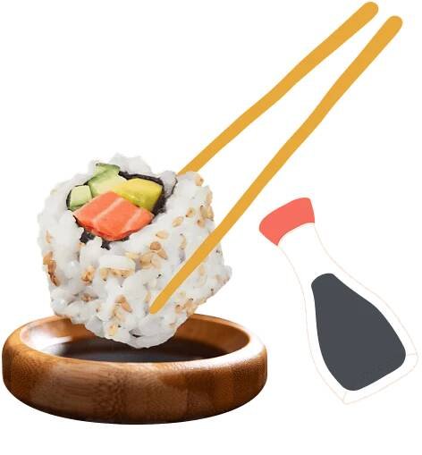 Sushi with chopstick and soy sauce illustration