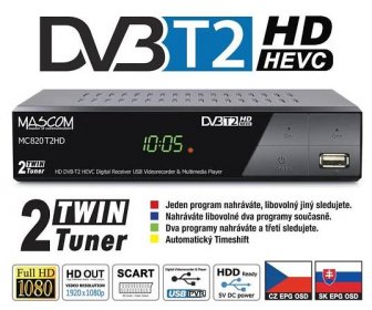 Mascom MC820T2HD TwinTuner přijímač DVB-T2 HEVC, ovladač TV CONTROL