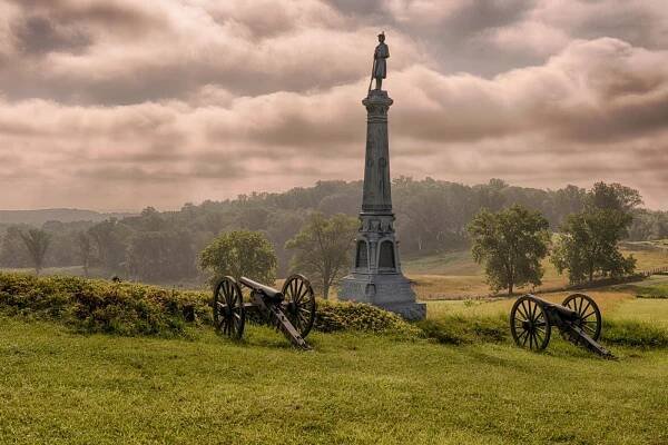 Der Gettysburg National Military Park in Pennsylvania ist eine historische Gedenkstätte, die das Gelände der Schlacht von Gettysburg umfasst.