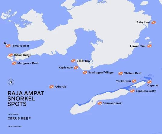 Map of Raja Ampat Snorkeling Spots
