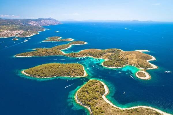Pakleni otoci jachting destination arcipelago letecký pohled, ostrov Hvar, Dalmácie region Chorvatska — Stock obrázek
