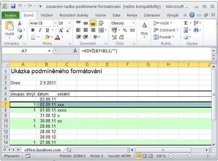 MS Excel - podmíněné formátování