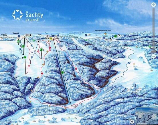 Ski areál Šachty Vysoké nad Jizerou - informace a mapa