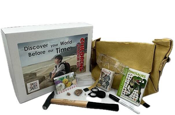 Children's starter pack (in canvas bag) age 5-16 (with 200g hammer) fossil hunting tools