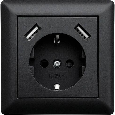 LEDmaxx USB1002 1násobné zásuvka do zdi s USB, dětská ochrana černá
