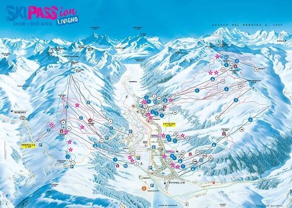 Ski areál Livigno, zdroj mapy: bergfex.com