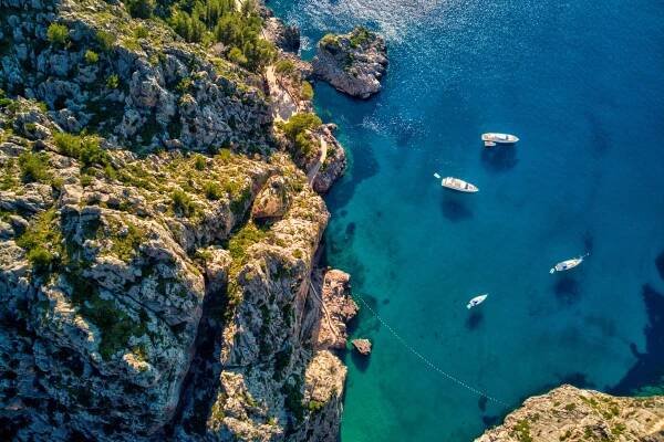 Sa Calobra in the Balearic island of Majorca is one of the archipelago's turquoise beaches, which are best appreciated on a boating trip.