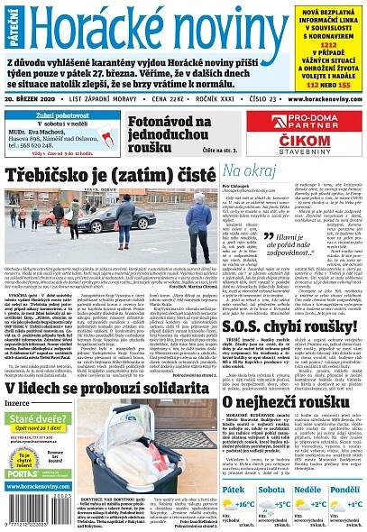 Časopis Horácké Noviny Pátek 20.3.2020 č. 023