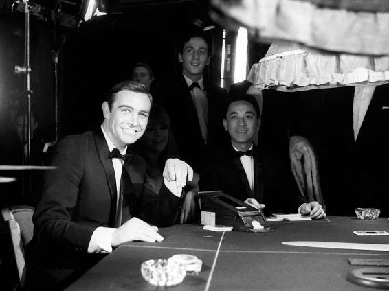 A smiley Sean Connery on the set of Thunderball