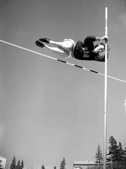 Bob Mathias, U.S.A., Decathlon winner of the 1948 Olympics...