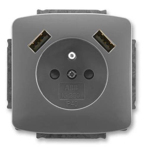 Zásuvka 1násobná s kolíkem, s clonkami, s nabíjením 2x USB