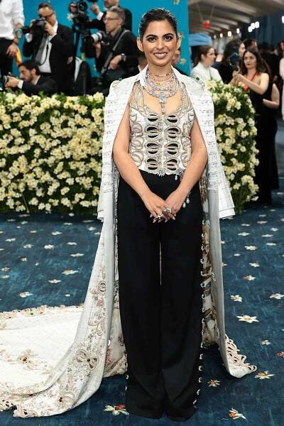 Isha M. Ambani attends the 2025 Met Gala Celebrating Superfine Tailoring Black Style" at Metropolitan Museum of Art on May 05, 2025 in New York City. 