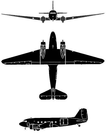 Soubor:Douglas DC-3 3-view silhouette.jpg – Wikipedie
