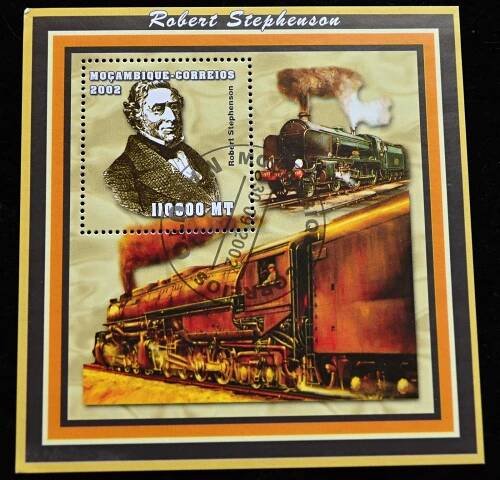 Mosambik, 2002. Robert Stephenson,Historie železnic, aršík / KT-303d - Známky