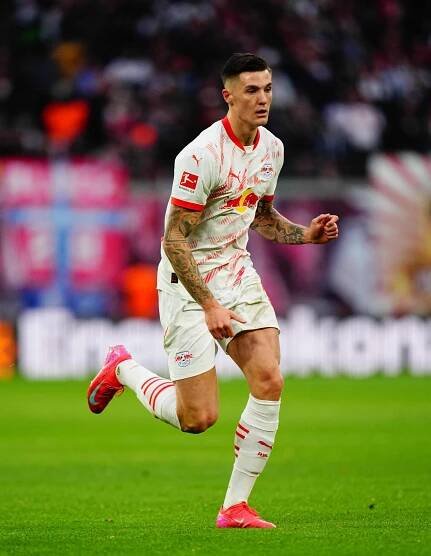 Benjamin Sesko of RB Leipzig during a Bundesliga match.