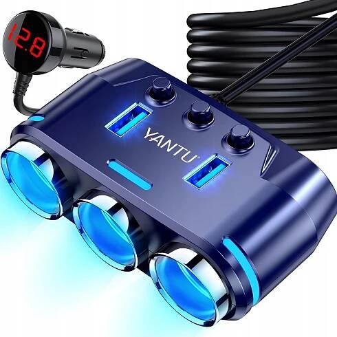 Rozdělovač zásuvek automobilového zapalovače Nabíječka 3 porty USB 12-24V
