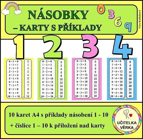 NÁSOBILKA - karty s příklady - barevná řada