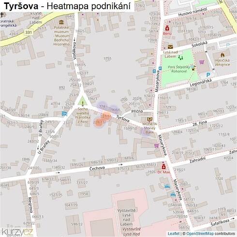 Mapa Tyršova - Firmy v ulici.