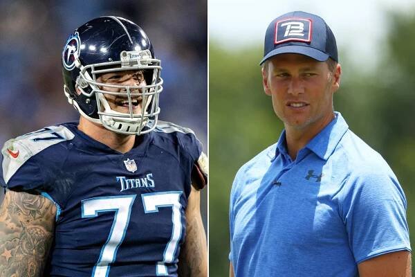 Tennesee Titans left tackle Taylor Lewan and Tampa Bay Buccaneers quarterback Tom Brady