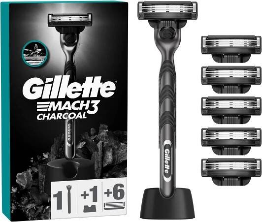 GILLETTE Mach3 Charcoal + hlavice 6 ks