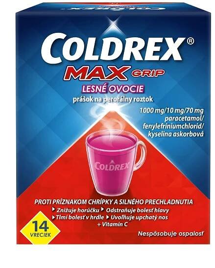 COLDREX MaxGrip Lesné ovocie 14 ks 1x14 ks, liek vo forme prášku