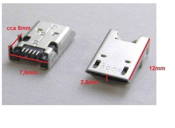konektor micro USB 5 pin female - nožky nahoru