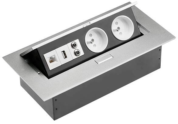 GTV AE-PB02GU-53 Zásuvky stolní, 2x zásuvka, USB, AUDIO IN/OUT (MINIJACK)