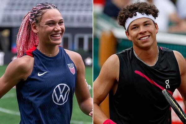 Trinity Rodman after a USWNT training session on July 15, 2024 in Washington, DC ; Ben Shelton on Day 10 of the U.S. Mens Clay Court Championships on April 7, 2024 in Houston, Texas.