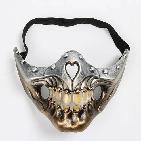Steampunk Demon Skull Cosplay Mouth Gold Mask with yellow Teeth