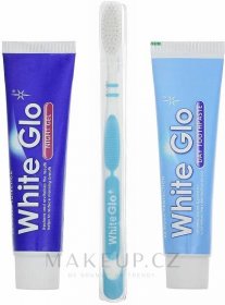 White Glo Night & Day Toothpaste (t/paste/65ml + t/gel/65ml + toothbrush) - Sada s modrým zubním kartáčkem