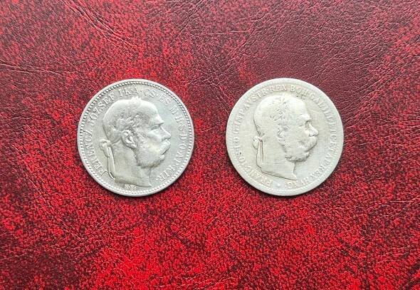 (11)  Mince Franz Josef 2ks. 1 koruna 1895 a 1896 STŘÍBRO - Numismatika