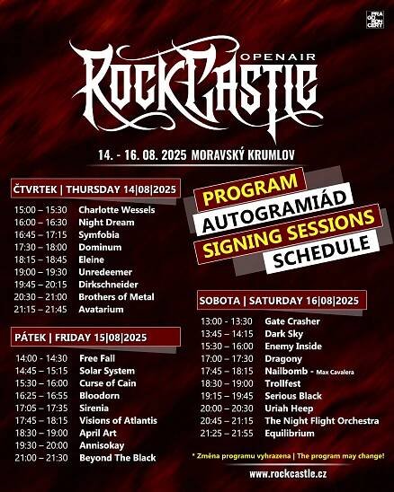 Festival ROCK CASTLE 2025 je tady za 14 dní! Zveřejňuje program autogramiád účinkujících! | Masters of Rock