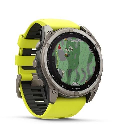 Garmin fenix 8 - 51 mm, Solar Sapphire, Carbon Grey DLC, Yellow/Graphite silikonový řemínek
