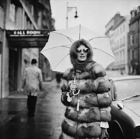 Gayle Hunnicutt in London on a rainy day, UK, 23rd December 1968