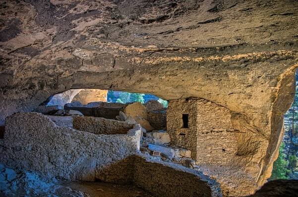 This is a view from within the Gila Cliff Dwellings looking out to the canyon beyond.