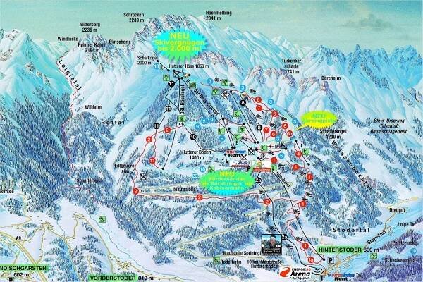 Lyžařská mapa sjezdovek areálu Hinterstoder