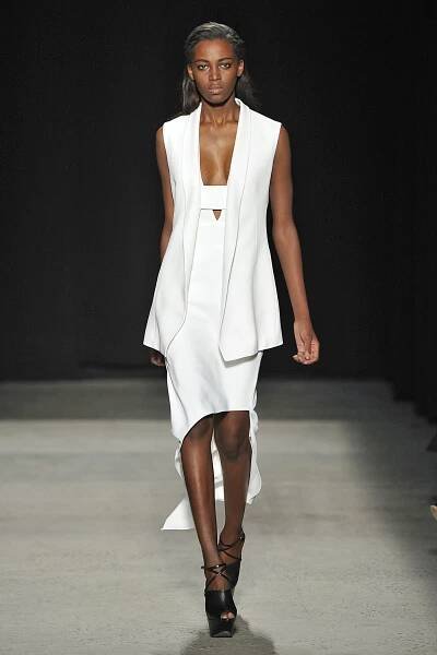  Look 27 Chalk crepe vest with chalk crepe asymmetrical dress.  