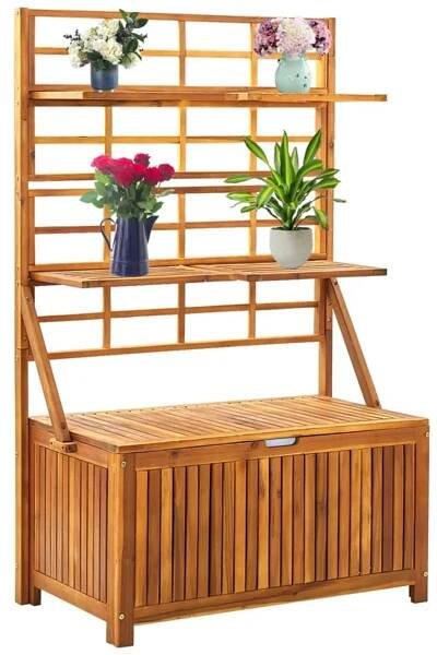 Úložný box s treláží šedý 99x55x160 cm masivní akáciové dřevo